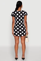 Womens Polka Dot Shift Dress, Black, Size L