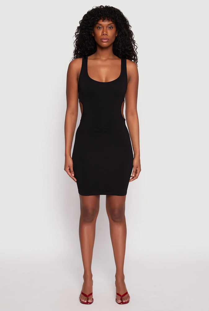 Womens Seamless Cut Out Side Tank Dress, Black,