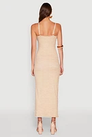 Womens Striped Ribbed Knit Cami Dress, Beige, Size M