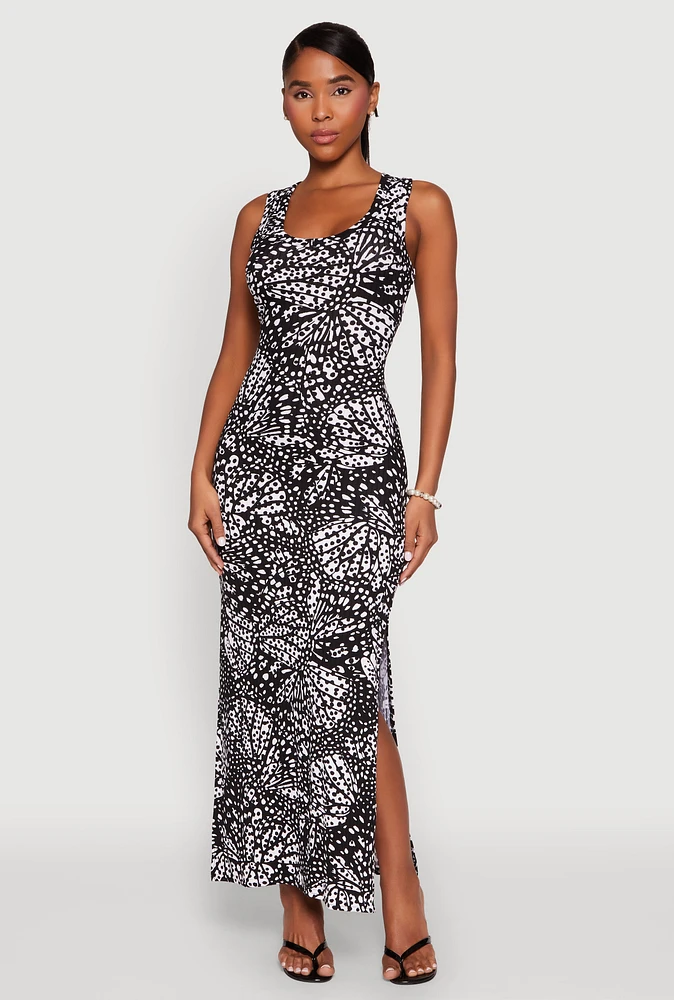 Womens Abstract Butterfly Print Maxi Dress, Multi, Size L