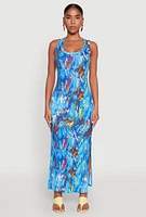 Womens Printed Pattern Maxi Tank Dress, Blue, Size XL