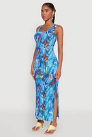 Womens Printed Pattern Maxi Tank Dress, Blue, Size XL