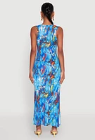 Womens Printed Pattern Maxi Tank Dress, Blue, Size XL