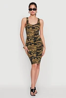 Womens Patterned Scoop Neck Tank Dress, Green, Size L
