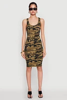 Womens Patterned Scoop Neck Tank Dress, Green, Size L
