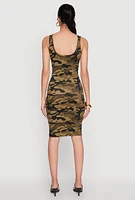 Womens Patterned Scoop Neck Tank Dress, Green, Size L
