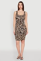 Womens Patterned Scoop Neck Tank Dress, Brown, Size L