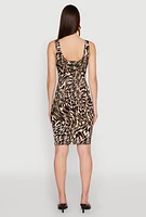 Womens Patterned Scoop Neck Tank Dress, Brown, Size L