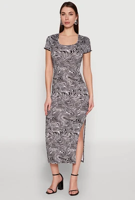 Womens Psychedelic Swirl Print Side Slit Dress, Multi, Size S
