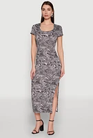 Womens Psychedelic Swirl Print Side Slit Dress, Multi, Size S