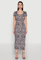 Womens Psychedelic Swirl Print Side Slit Dress, Multi, Size S