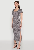 Womens Psychedelic Swirl Print Side Slit Dress, Multi, Size S
