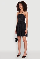 Womens Plisse Keyhole Skater Dress, Black, Size M
