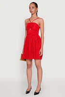 Womens Plisse Keyhole Skater Dress, Red,