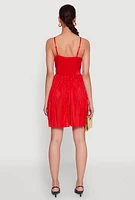Womens Plisse Keyhole Skater Dress, Red,