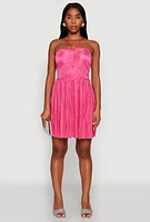 Womens Plisse Keyhole Skater Dress, Pink, Size XL