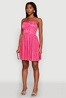 Womens Plisse Keyhole Skater Dress, Pink, Size XL