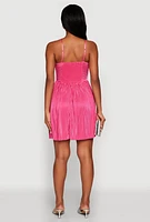 Womens Plisse Keyhole Skater Dress, Pink, Size XL