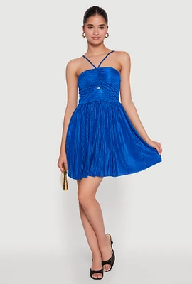 Womens Plisse Keyhole Skater Dress,