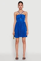 Womens Plisse Keyhole Skater Dress,