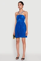 Womens Plisse Keyhole Skater Dress,
