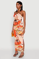 Womens Printed Drawstring Side Cut Out Maxi Dress, Orange, Size M