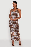 Womens Drawstring Side Cut Out Animal Print Maxi Dress, Multi, Size M