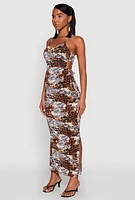 Womens Drawstring Side Cut Out Animal Print Maxi Dress, Multi, Size M