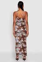 Womens Drawstring Side Cut Out Animal Print Maxi Dress, Multi, Size M