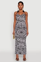 Womens Printed Drawstring Keyhole Side Maxi Dress, Multi,