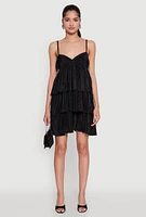 Womens Plisse Cut Out Tiered Ruffle Mini Dress,