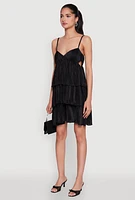 Womens Plisse Cut Out Tiered Ruffle Mini Dress, Black, Size L