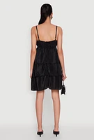 Womens Plisse Cut Out Tiered Ruffle Mini Dress,
