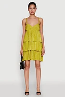 Womens Plisse Cut Out Tiered Ruffle Mini Dress,