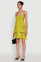 Womens Plisse Cut Out Tiered Ruffle Mini Dress,