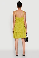 Womens Plisse Cut Out Tiered Ruffle Mini Dress,