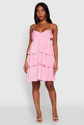 Womens Plisse Cut Out Tiered Ruffle Mini Dress,