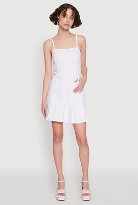 Womens Chic Sleeveless Pleated Skater Dress, White,