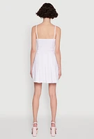 Womens Chic Sleeveless Pleated Skater Dress, White,