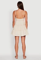 Womens Chic Gauze Knit Sleeveless Tiered Dress, Beige,