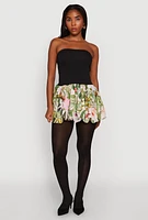 Womens Strapless Floral Print Bubble Hem Dress, Multi, Size L