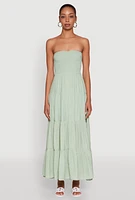 Womens Elegant Strapless Smocked Tiered Dress, Green, Size XL