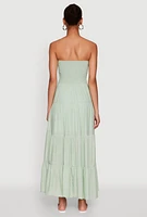 Womens Elegant Strapless Smocked Tiered Dress, Green, Size XL