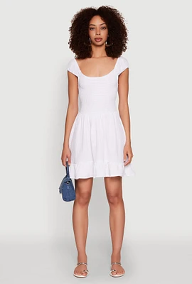 Womens Gauze Knit Smocked Skater Dress, White, Size M