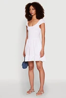 Womens Gauze Knit Smocked Skater Dress, White, Size L