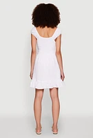 Womens Gauze Knit Smocked Skater Dress, White, Size L