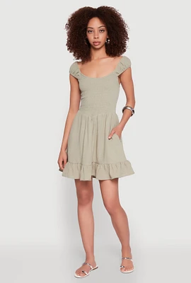 Womens Gauze Knit Smocked Skater Dress,