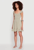 Womens Gauze Knit Smocked Skater Dress, L
