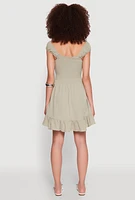 Womens Gauze Knit Smocked Skater Dress, Green, Size S