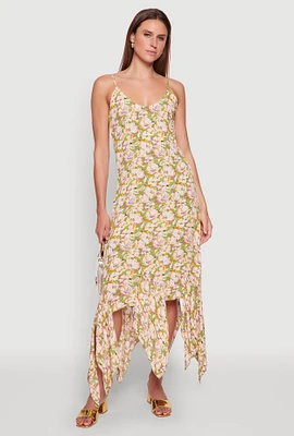 Womens Floral Print Sleeveless Long Slip Dress with Open Tie Back, Multi, Size S